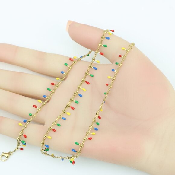 Colorful Teardrop Charm Gold Plated Yellow Necklace for Women, XPNL0363 - Picture 3 of 11